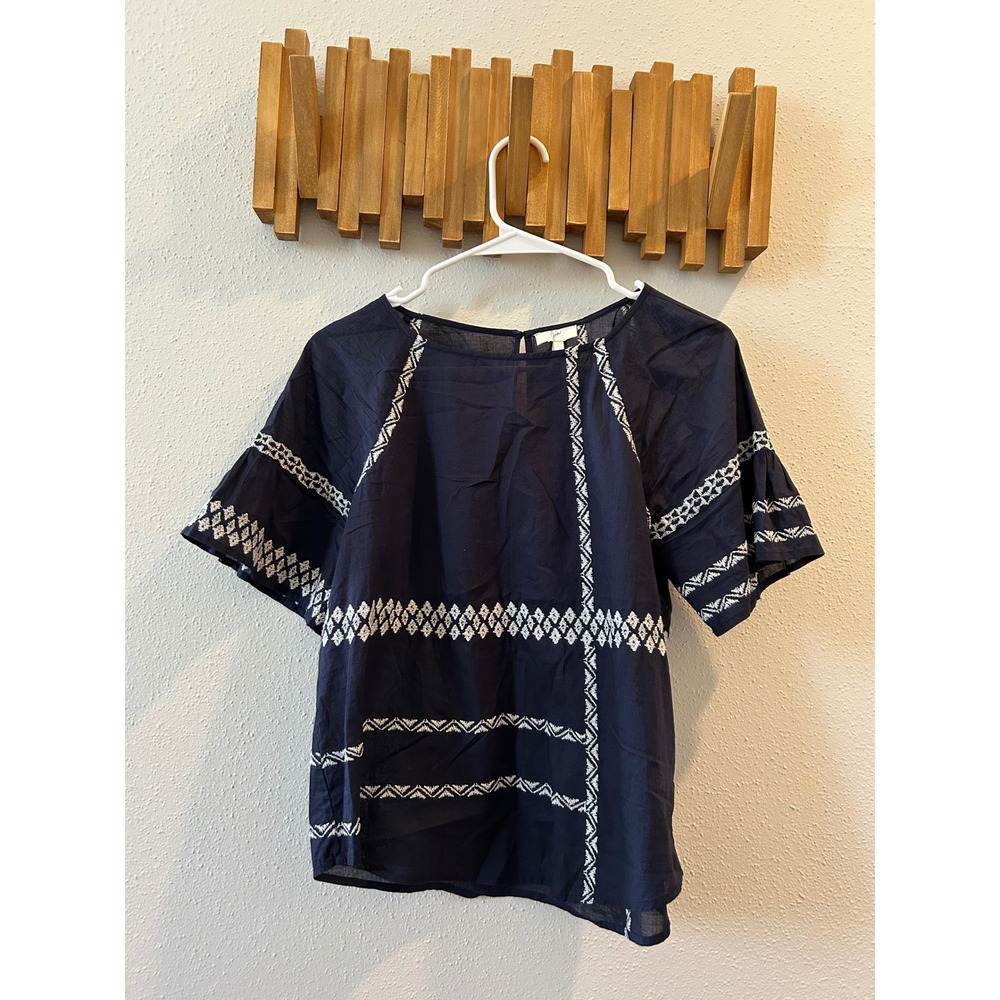 Joie Navy Blue Embroidered Bell Sleeve Top XS